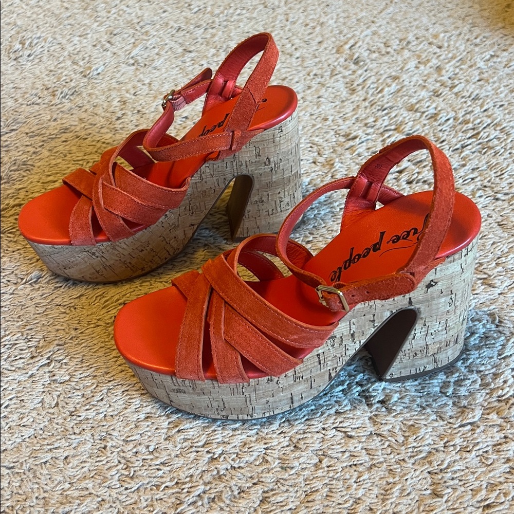 Free People orange Lisbon Platform Sandals